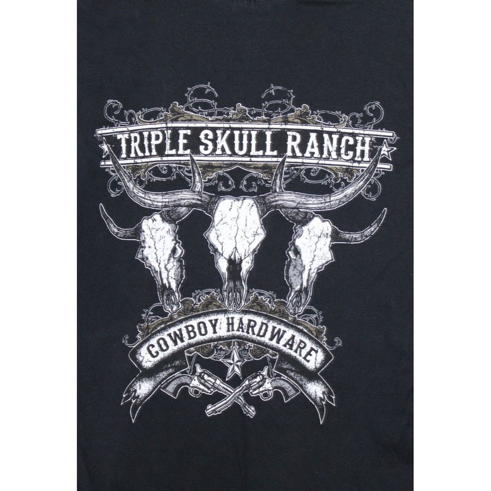 Cowboy Hardware Triple Skull Ranch T Shirt Mens M Black Western Bull Skull Tee